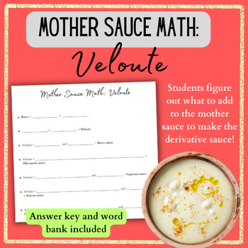 Preview of Mother Sauce Math Veloute Partner Work Culinary Arts Family Consumer Science