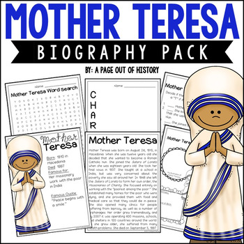 Preview of Mother Teresa Biography Unit Pack Womens History