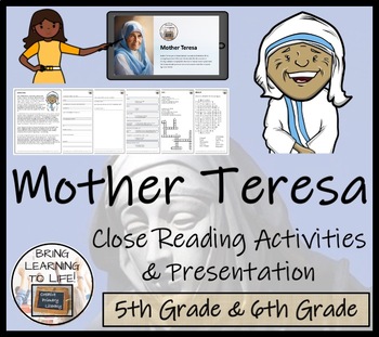 Preview of Mother Teresa Close Reading Comprehension Activity | 5th Grade & 6th Grade