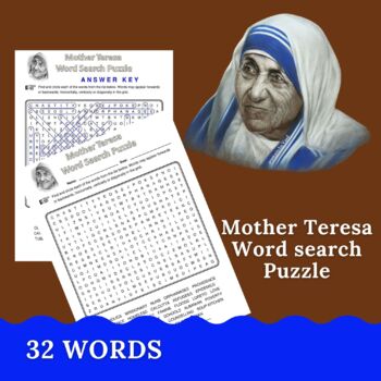 Preview of Mother Teresa Word Search Puzzle - Mother Teresa Word Search - Mother Teresa Day