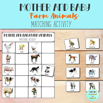 Preview of Mother and Baby Farm Animals Matching Activity