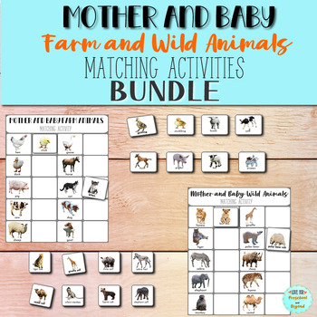 Preview of Mother and Baby Farm and Wild Animals Matching Activity Bundle