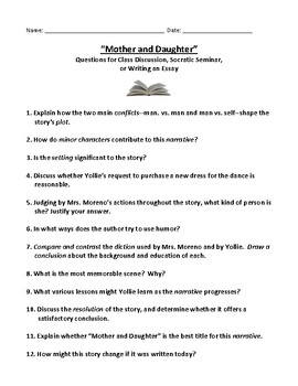 Preview of Mother and Daughter: Questions for Class Discussion or Socratic Seminar