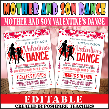 Preview of Mother and Son Valentine's Day Dance Flyer Template | School Dance Invitation