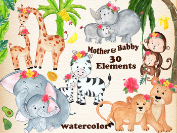 Mother And Baby Safari Animals Clipart By Vivastarkids Tpt