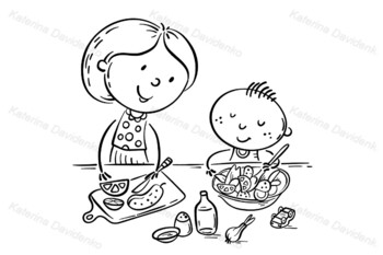 mother cooking coloring pages