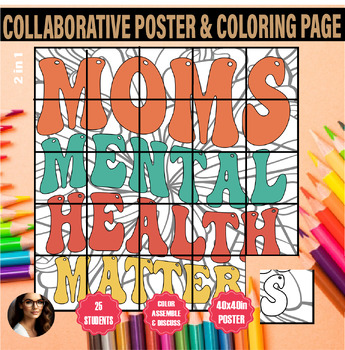 Preview of Mother day coloring collaborative poster moms mental health matters month