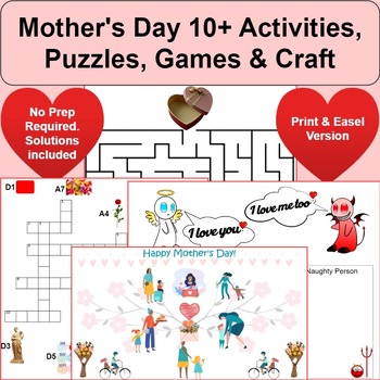 Preview of Mother's Day 2024 10+ Activities, Games, Puzzles & Craft: No Prep Print & Easel
