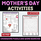 Mother's Day Activities Crossword Puzzle and Word Searches