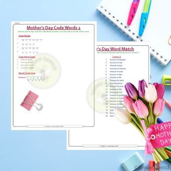 Mother's Day History Synonyms Antonyms Passage with Worksheets