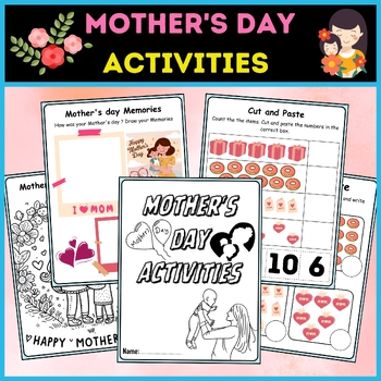 Preview of Mother's Day Activities: for Kids ( (Counting, Writing, Cut and Paste, Drawing)