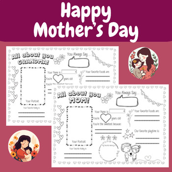 Preview of Mother's Day Activity Placemats, Printable Placemats,Coloring Placemats, Kid's