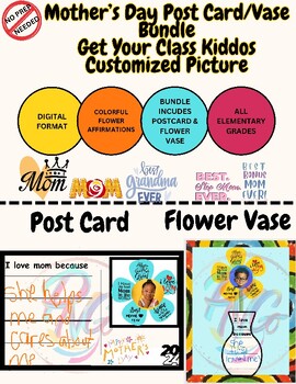 Preview of Mother's Day Affirmation Postcards-Flower Vases Writing Craft with SPANISH Prek3