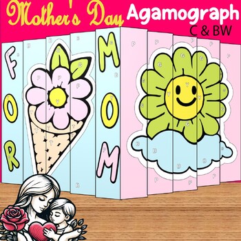 Preview of Mother's Day Agamograph Art- coloring pages by code- craft- Writing Prompt paper