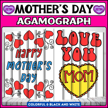 Preview of Mother's Day Agamograph Craft: 3D DIY Coloring Activity for Bulletin Boards
