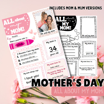 Preview of Mother's Day All About My Mom Printable, Easy Mothers day craft, Gift Idea
