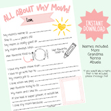 Mother's Day All About My Mom Survey, Mother's Day Printab