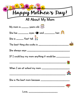 Mother's Day: All About My Mom Worksheet by maria vicenzi | TpT