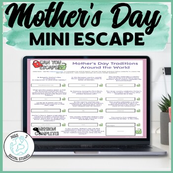 Preview of Mother's Day Around the world Social Studies Activity: Self-Checking Mini Escape