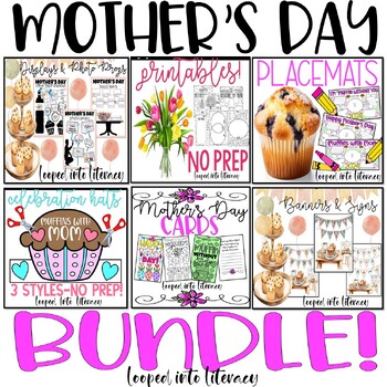 Preview of Mother's Day BUNDLE Muffins with Mom cards banners hats placemats coloring MORE!
