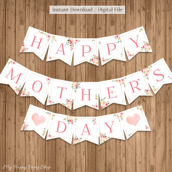 Preview of Mother's Day Banner, Happy Mother's Day Banner, Roses Banner, PRINTABLE