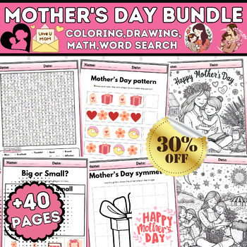 Preview of Mother's Day Bundle: coloring pages, Drawing, Math, Word search, Templates