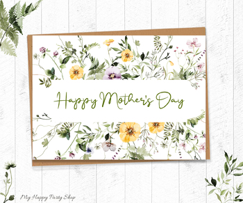 Preview of Mother's Day Card, Wild Flowers, Floral Greeting Card, 5"X7". Printable