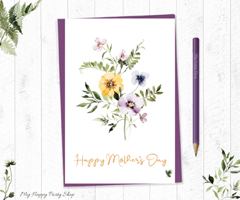 Preview of Mother's Day Card, Wild Flowers, Floral Greeting Card, 4"X6". Printable