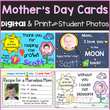 Preview of Mother's Day Cards Print & Digital Cards with Student Photos Photo Overlay