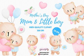 Preview of Mother's Day Clipart - Mom and boy - Watercolor