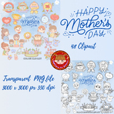 Mother’s Day Clipart Set Bundle: Black & White, Color clipart