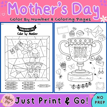Preview of Mother's Day Color By Number & Mother's Day Coloring Pages