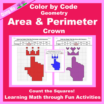 Preview of Mother's Day Color by Code: Area and Perimeter: Count Squares: Crown