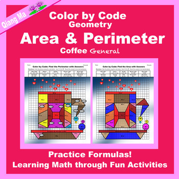 Preview of Mother's Day Color by Code: Area and Perimeter: Practice Formulas General:Coffee
