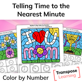 Preview of Mother's Day Color by Number | 3rd Grade Telling Time to the Nearest Minute