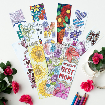 Preview of Mother's Day Coloring Bookmarks – 12 Printable Bookmarks to color for Mom / Mum