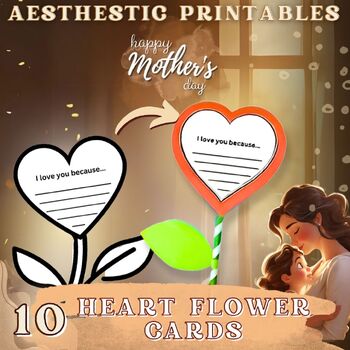 Preview of Mother's Day Craft Card Heart Flower Shape Bouquet Writing Activity