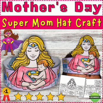 Preview of Mother's Day Craft -Super Mom Hat Paper Craft Crown Headband Printable Coloring⭐
