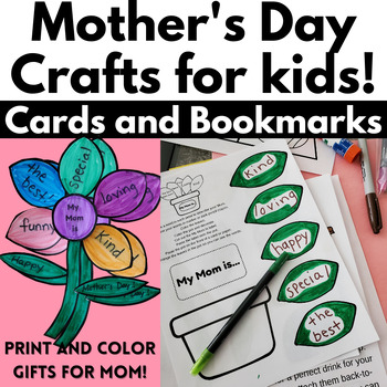 Mother's Day Crafts made by Kids, Printable Cards, Bookmark Gifts, Cut ...