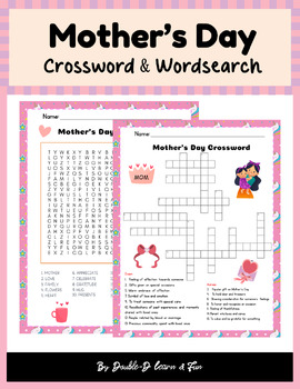 Mother's Day Crossword & Wordsearch Puzzle|Vocabulary|3-5th grade ...