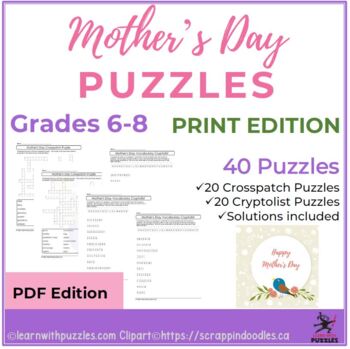 Mother's Day Cryptolist & Crosspatch Puzzles - 40 Puzzles Printable