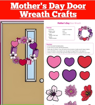 Preview of Mother's Day Door Wreath Craft, Mother Day Craft Pieces | Wreath shape template