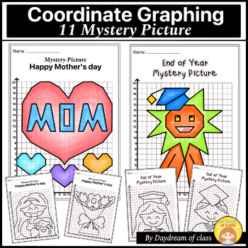 Preview of Mother's Day & End of Year Coordinate Graphing Pictures  Math Activities