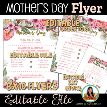 Preview of Mother's Day Event Flyer and Invitation - Editable PTA, PTO, Fundraiser