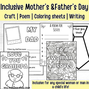 Preview of Mother's Day | Father's Day Inclusive cards, poems, crafts, and more!
