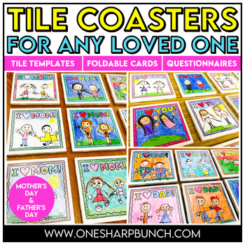 Preview of Tile Coaster Mother's Day Craft & Father's Day Gift, Card, Questionnaire, Tags