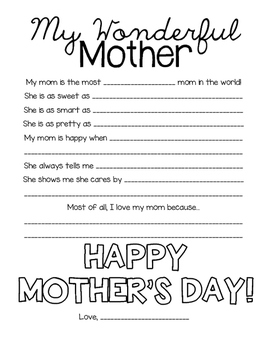 Preview of Mother's Day Fill in the Blank