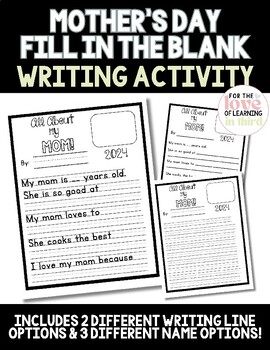 Preview of Mother's Day Fill in the Blank Writing Activity Mom Aunt Grandma Mothers Day