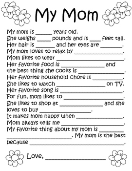 Mother s Day Fill in the blank survey by Z Girls TpT