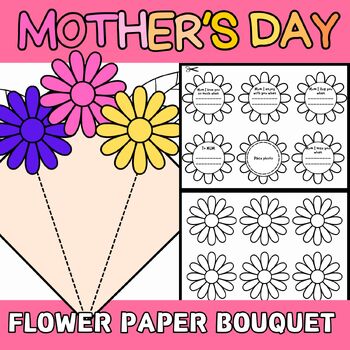 Preview of Mother's Day Flower Bouquet Paper Craft Present Card Gift for k,1st,2nd,3rd